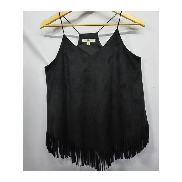 Ya Tops - Ya YL19075 Fringe Black Tank Top Solid Knit Sleeveless Women Size M